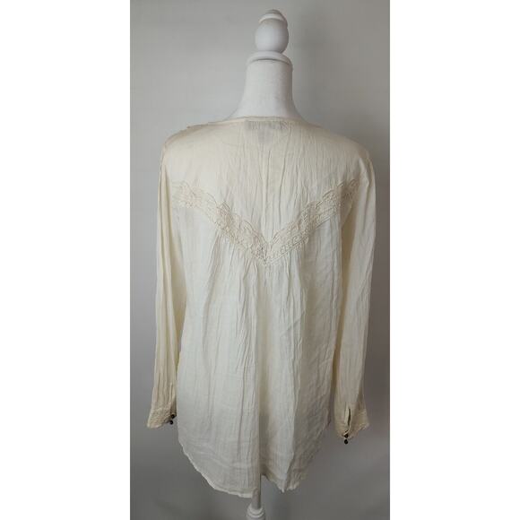 V.A.C. Lace Trim Peasant Blouse Bohemian Long Sleeve Top Cream Color Size XS - Picture 2 of 9